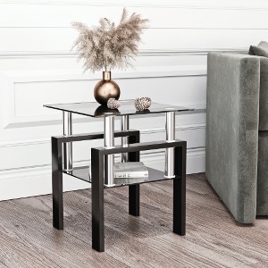 Lyngins Tempered Glass Side Table, Transparent & Frosted Layers, End Table for Living Room, Small Coffee Table, Nightstand with Metal Legs - 1 of 4