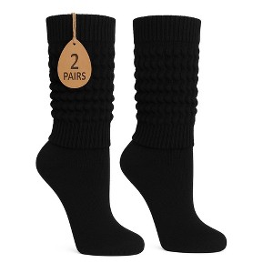 2 Pairs Women's Slouchy Scrunch Knee-High Boot Socks for Casual Wear and Comfort - 1 of 4