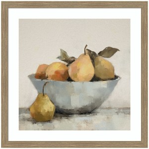 Kate and Laurel Framed Art Still Life Fruit In A Bowl Vintage Style by The Creative Bunch Studio, 26x26, Woodgrain Stripe Mocha - 1 of 4