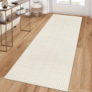Washable Area Rug Soft Rugs for Living Room Modern Striped Non Slip Rug Geometric Checkered Foldable Print Mat - 1 of 4