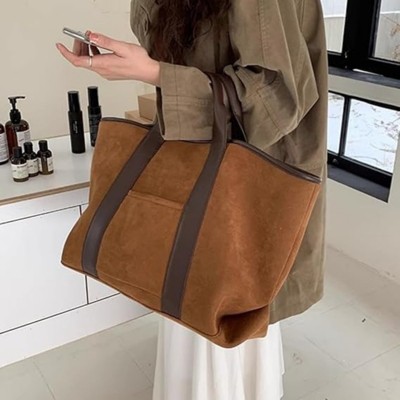 BEAFUP Suede Tote & Clutch Set - Large Work Bag, Faux Suede Handbag, Vintage Fall Bag for Women