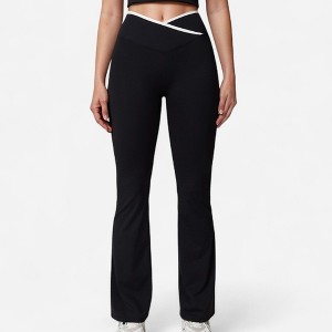 Anna-Kaci Women's Flare Leg Yoga Pants with Crossover High Waistband and Four-Way Stretch Fabric - 1 of 4