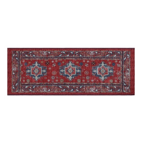 60 X 22 Vintage Persian Medallion, Red And White Striped Rug Runner