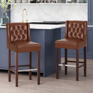 High Bar Stool Set Of 2,Armless Upholstered Bar Stool ,Kitchen Chairs With Wood Legs Footrest,Counter Reception Chair Tufted Back-Cuddlewood - 1 of 4