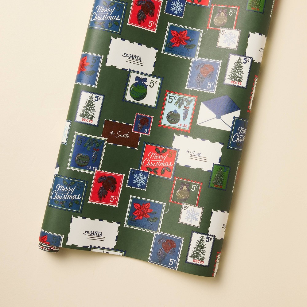 Photos - Other Souvenirs 30 sq ft Vintage Holiday Stamps Printed Christmas Gift Wrap - Hearth & Han