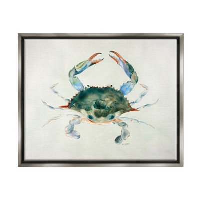 Stupell Industries Blue Sea Crab Over Beige Soft Watercolors