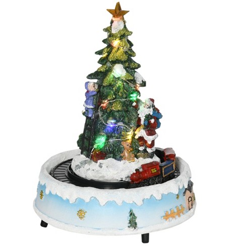 Homcom Animated Christmas Village Scene, Pre-lit Musical Holiday Decoration  With Led Lights, Center Tree, Rotating Train And Santa Claus : Target