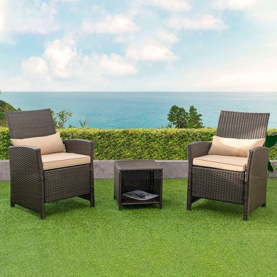 3pc Outdoor Wicker Conversation Set with Sofa Chairs & Table - Crestlive Products