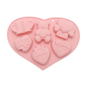Unique Bargains Candy Mould 6-Cavity Valentine's Day Heart & Bears Candy Mould Hand Wash 8.15"x5.98"x0.91" 1 Pc - 1 of 4