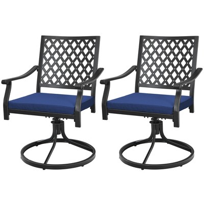 Tangkula 2PCS Patio Swivel Dining Chairs Lattice Rocker Cushioned Armrest Navy