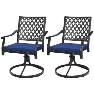Tangkula 2PCS Patio Swivel Dining Chairs Lattice Rocker Cushioned Armrest Navy - 1 of 4