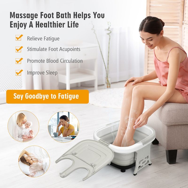 Costway Foldable Foot Spa Bath Motorized Massager w/ Bubble Red Light Timer Heat, 3 of 11