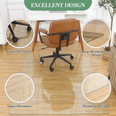 Tempered Glass Floor Mat,Office Chair Mat with Round Corner and Polished Edge, 1/5" Thick Transparent Tempered Glass Computer Floor Mat