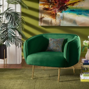 Minerva Brass Finish Velvet Upholstered Accent Chair - Inspire Q - 1 of 4