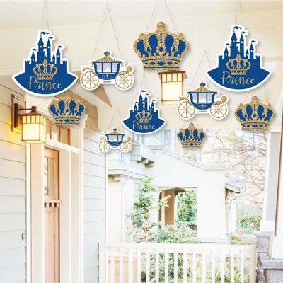 Big Dot of Happiness Hanging Royal Prince Charming - Outdoor Hanging Decor - Baby Shower or Birthday Party Decorations - 10 Pieces