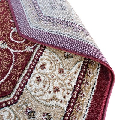 Burgundy Octagon Traditional Synthetic Area Rug