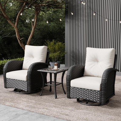 LayinSun Outdoor Patio Furniture Set, Black Rattan Wicker Sectional Swivel Rocker Chairs Sets