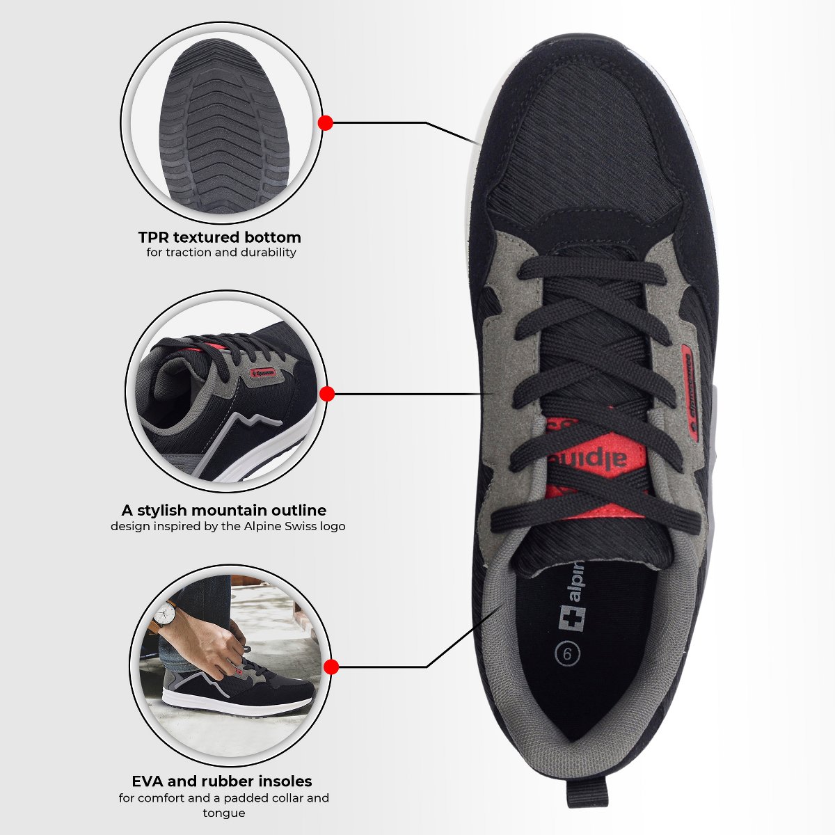 Мужские Alpine Swiss Kurt Mens Classic Retro Sneakers Casual Walking Tennis Shoes BLK 9 M US — фото 4
