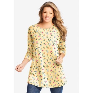 Woman Within Women's Plus Size Perfect Printed Long-Sleeve Crewneck Tunic - 1 of 4