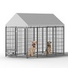 Large Outdoor Dog Kennel with Roof Cover,50'' Metal Pet Enclosure Fence with Double Lock Door and Feeders for Dogs - LAOTIES - 2 of 4
