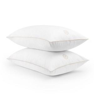 Martha Stewart Standard/Queen 2pk Flat No More Bed Pillow: Cotton Cover, 300 Thread Count, Medium/Firm Support - 1 of 4