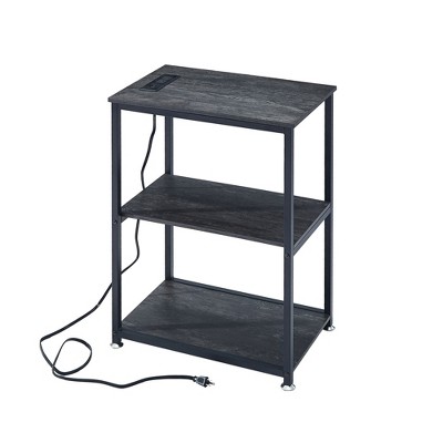 VECELO Wooden Side Table, Modern Narrow Nightstand with Drawer and Shelf for Bedroom Office,Tempered Glass, Brown/Gray