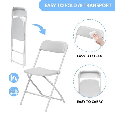 White Plastic Folding Chairs with Steel Frame, Set of 10