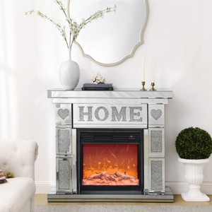 Coolbibila Modern Indoor Silver Diamond Mirrored Electric TV Fireplace Cabinet,Freestanding Home Office Fireplace with Remote Control and Finish - 1 of 4
