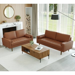Luige 2 Piece Mid-Century Modern Square Arm Faux Leather Sofa and Loveseat Set - Tree City - 1 of 4