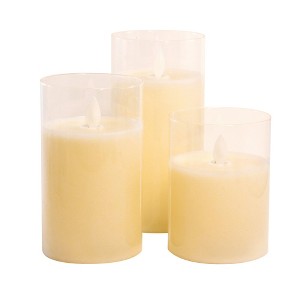 LumaBase Battery-Operated Glass Hurricane LED Candles with Flickering Flame - Set of 3 - 1 of 4