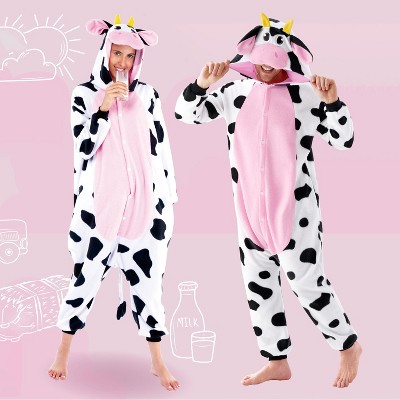 Joyfy Adults Pajama, Halloween Animal Hooded Jumpsuit Costume, Cow Pajama Outfit for Halloween Dress Up Party