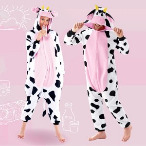 Joyfy Adults Pajama, Halloween Animal Hooded Jumpsuit Costume, Cow Pajama Outfit for Halloween Dress Up Party - 1 of 4