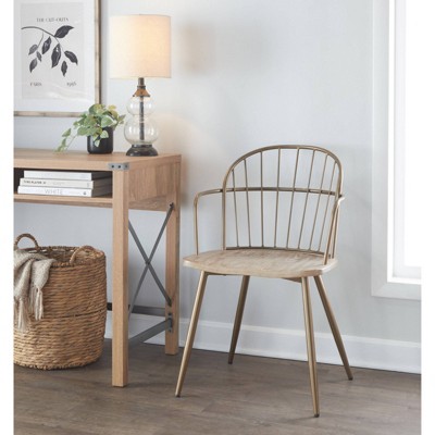 Beige Metal Slat Back Arm Chair Set