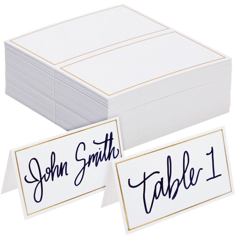 Best Paper Greetings 100 Pack Place Cards for Table Setting - Name Cards with Gold Foil Border for Wedding, Banquets, 3.5 x 2 In, 1 of 9