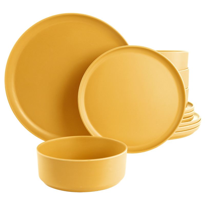 Gibson Home Canyon Crest 12 Piece Round Melamine Dinnerware Set in Yellow, 1 of 9