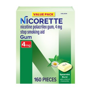 Nicorette 4mg Stop Smoking Aid Nicotine Gum - Spearmint Burst - 160ct - 1 of 4