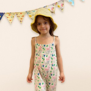 Ola! Otter Smocked Jumpsuit - Flamingo Forest - 1 of 4