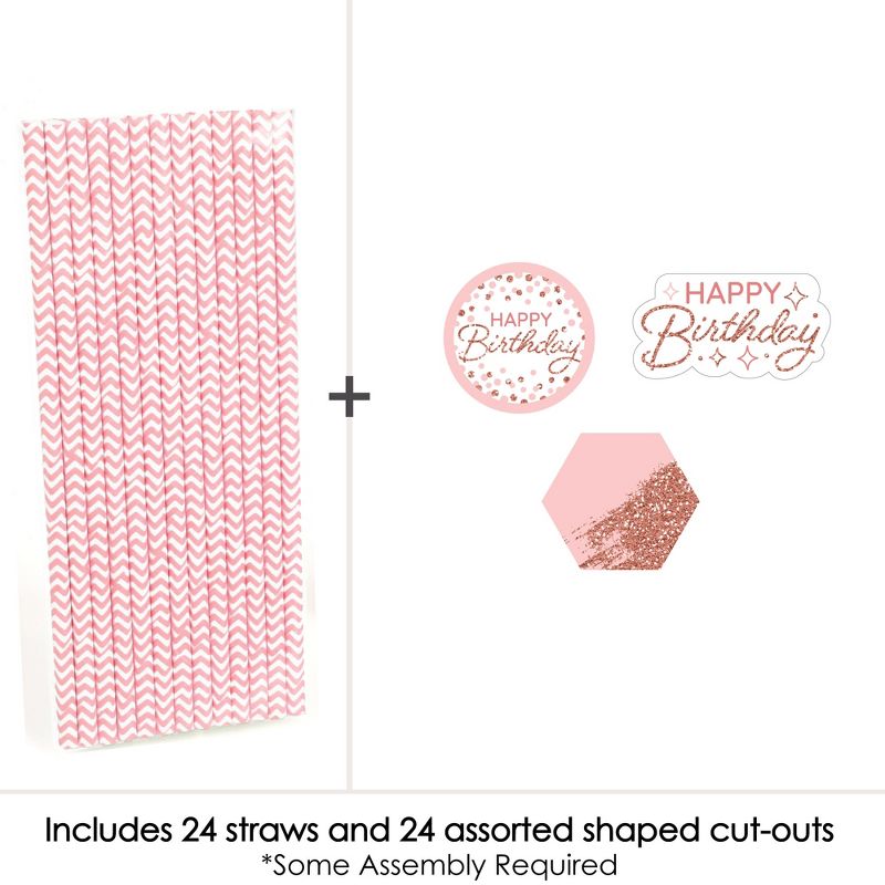 Big Dot of Happiness Pink Rose Gold Birthday - Paper Straw Decor - Happy Birthday Party Striped Decorative Straws - Set of 24, 3 of 7