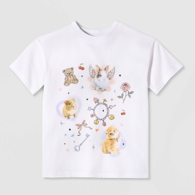 Детские футболки Cat & Jack Girls' Short Sleeve 100% Cotton 'Animals' Oversized Graphic T-Shirt - Cat & Jack™ White L — фото 2