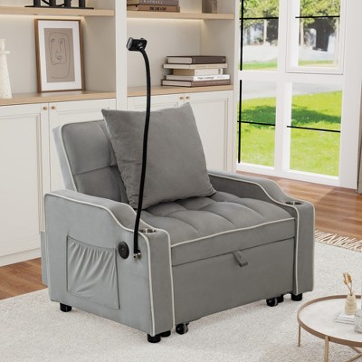 Jump Into Fun Pull Out Couch Bed,Convertible Single Chair Bed With Phone Holder,USB Ports & Cup Holders For Living Room,Office,Small Places