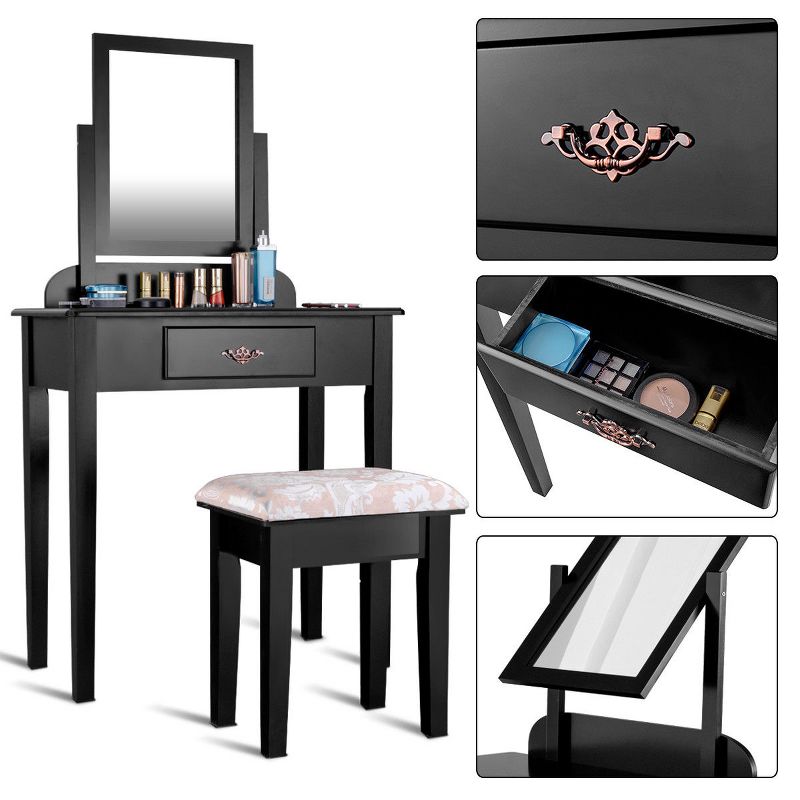 Costway Makeup Desk Vanity Dressing Table Square Stool 1 Large Black, 4 of 11