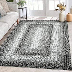 Machine Washable Runner Rug - Print Braided Non-Slip Indoor/Outdoor Carpet, Low Pile Non-Shedding Area Rug for Kitchen, Entrance Hallway - 1 of 4