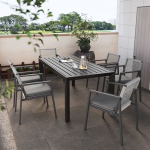 Modern Outdoor 7 Pieces Dining Set,Back Upholstered Dining Room Chair Set of 6 and Patio Table,Poolside Balcony Table and Chair-Cuddlewood - 1 of 4