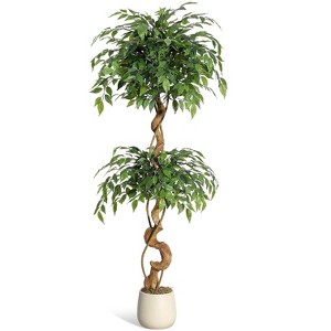 4FT/5FT/6FT Artificial Banyan Tree - Fake Silk Plant with White Flower Pot for Indoor/Outdoor Home Decor - 1 of 4