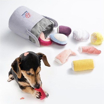 Nocciola 10 PCS Seafood Boil Dog Toy Set with a Pot,Christmas gift,Squeaky Crinkle Plush Puppy Toy,Interactive Toys,Hide Toys for Small to Medium Dogs