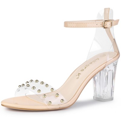 Dreamyy White Square Toe Ankle Strap High Heel Sandals