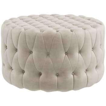 HOMCOM Tufted Ottoman, Velvet-feel Upholstered Foot Stool with Padded Seat, Round Ottoman Coffee Table for Living Room, Bedroom