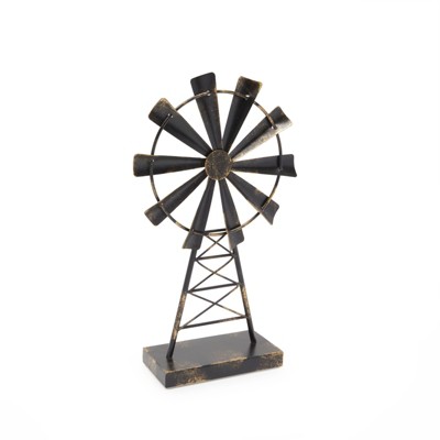 Rustic Black and Gold Metal Windmill Figurine