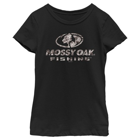 Girl's Mossy Oak Water Fishing Logo T-shirt - Black - Large : Target