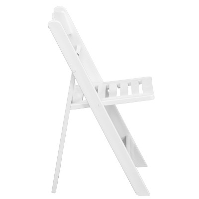 Emma + Oliver 2 Pack White Resin Slatted Folding Chairs